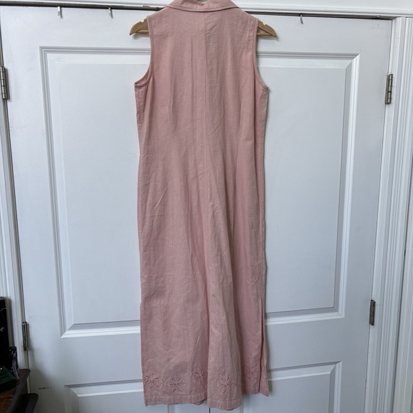 90s Northern Reflection Linen Maxi Dress Womens M Pink Button Front Vintage - Picture 4 of 10